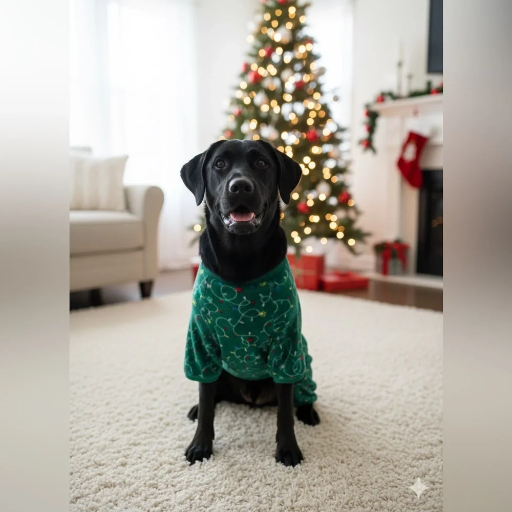 Merry & Bright Medium Dog Fleece Green PJ’s Pajamas with Paw Prints